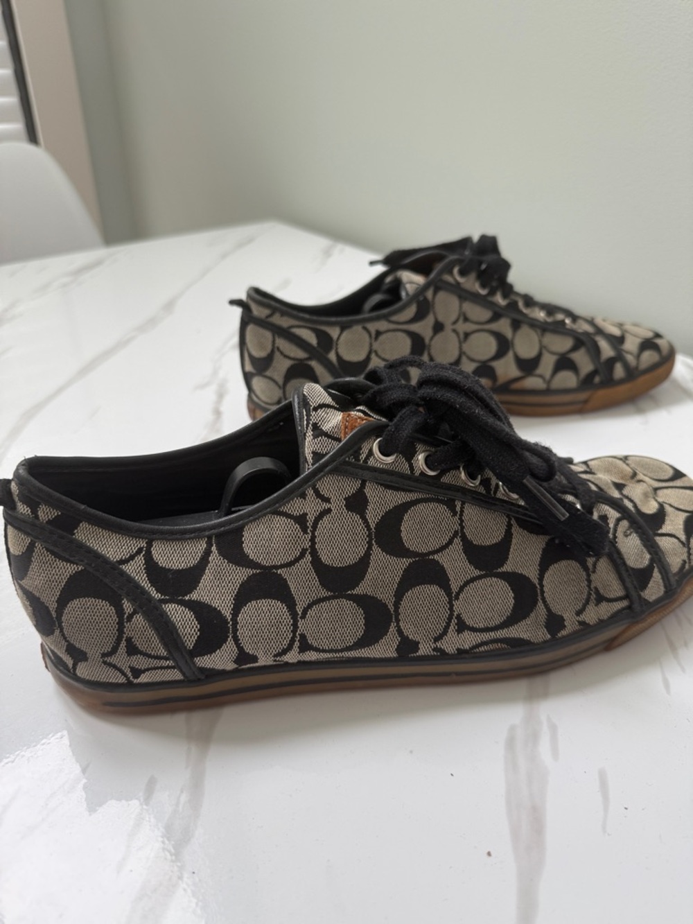 Coach Drake Low-Top Signature Canvas Sneakers in Tan and Black